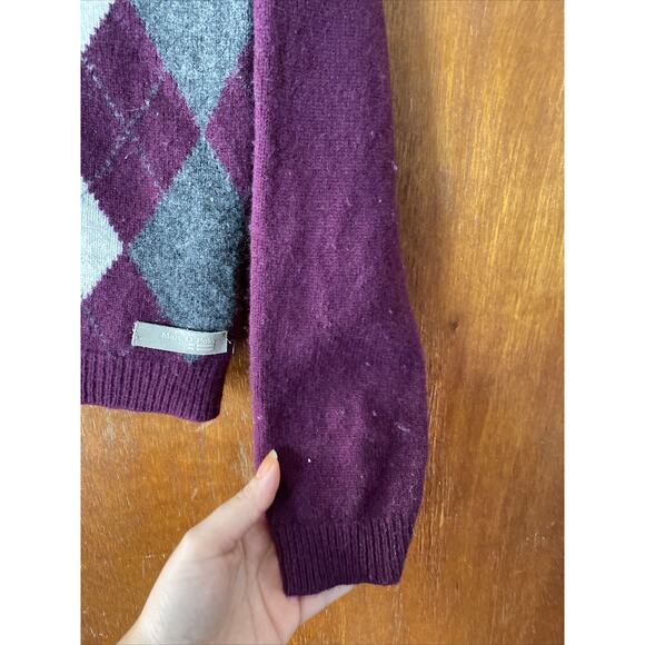 Marc O'Polo Core Lambswool V-Neck Pullover Sweater Burgundy Argyle Style Gray - Picture 6 of 9